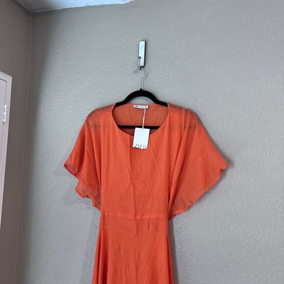 New Zara Open Back Dress Orange 0085/337 Dolman Sleeve Cotton Large NWT - Picture 6 of 8